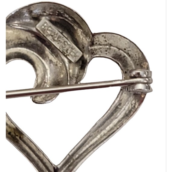 BEAU STER Sterling Silver Open Heart Pin Brooch, … - image 4