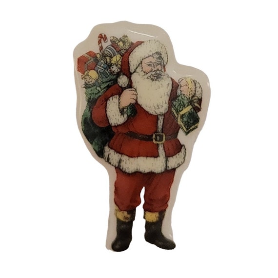 Spode Vintage 1990s Ceramic Santa Claus Brooch Christmas Tree Cheers Pin K681