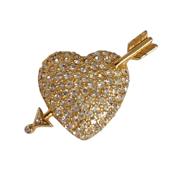 Swarovski Swan Logo Gold Tone Clear Crystal Cupids Heart Arrow Brooch E103