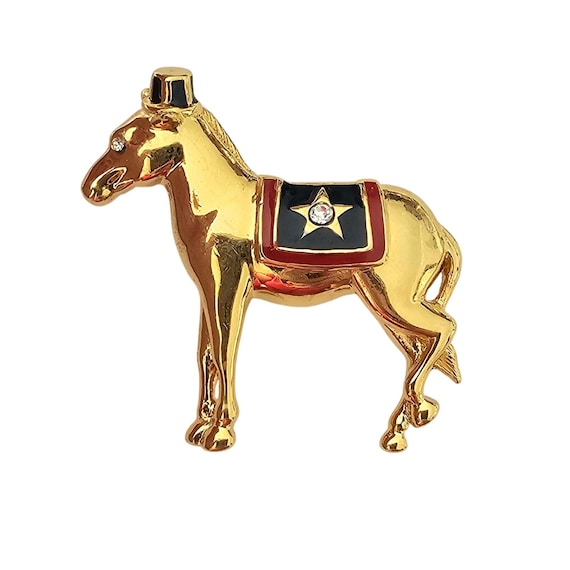 Monet Gold Tone Vintage Patriotic Donkey Brooch Signed, J323
