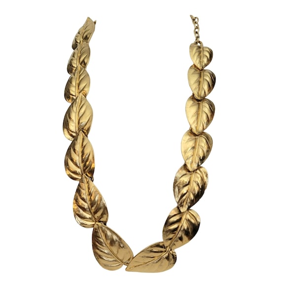 Trifari Vintage Gold Tone Leaf Link Choker Necklace, Signed