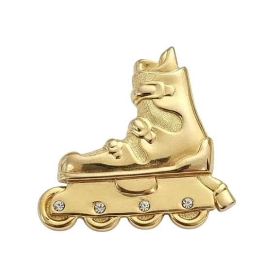 Ann Klein Clear Rhinestone Roller Skate Brooch Signed, J437