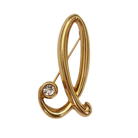 Monet Clear Rhinestone Gold Tone Letter “I” Brooch Pin, Signed E147