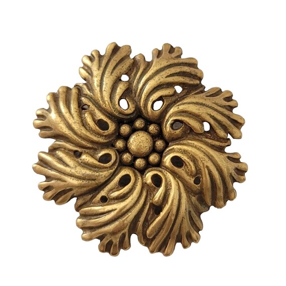 Museum Reproductions Gold Tone Flower Brooch Pin, Signed E77