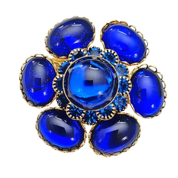 Cobalt Blue Glass Cab Cluster Brooch Pin J105