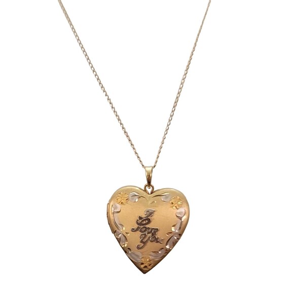 1/20 14K GF I Love You Heart Locket Pendant Necklace Vintage, 18" Long E186