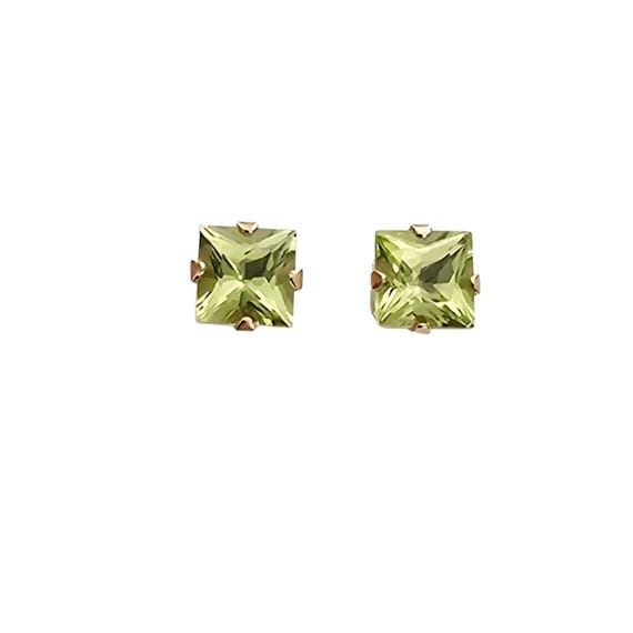 10K Yellow Gold Green Gemstone Square Posts Earrings