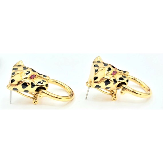 KJL Door Knocker Spotted Leopard Red Rhinestone Earrings