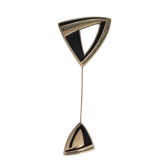 Trifari Black Gray Pearl Enamel Modernist Triangle Stick Lapel Pin, Signed K812