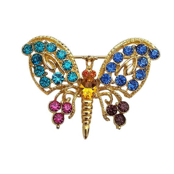 Butterfly Brooch Teal Blue Pink Purple Rhinestone Pin J456