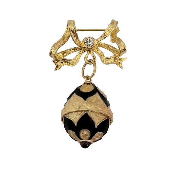 Sterling Silver Gold Vermeil Bow Bar Faberge Style Egg Charm Dangle Pin Brooch
