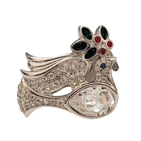Swarovski Swan Logo Silver Tone Clear Crystal Dove Brooch Pin K882