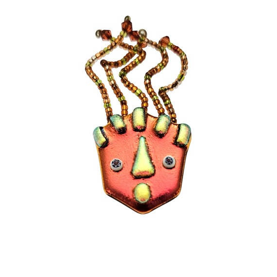 Red Art Glass Wire Hair Figural Face Brooch Millefiori Eyes