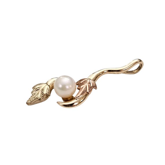 10K Yellow Gold Rose Gold Pearl Pendant Vine Leaf