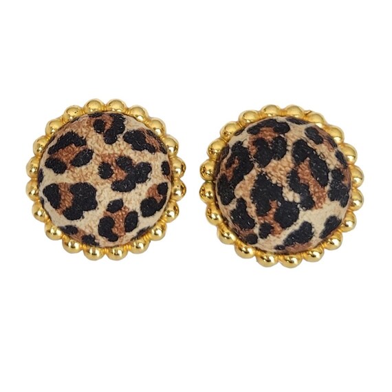 Stewart Lucas New York Animal Print Gold Tone Clip-On Earrings, Signed  K497