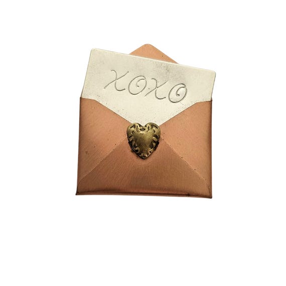 Hallmark Silver Tone Copper Envelope Love Letter Brooch Pin Signed, C831