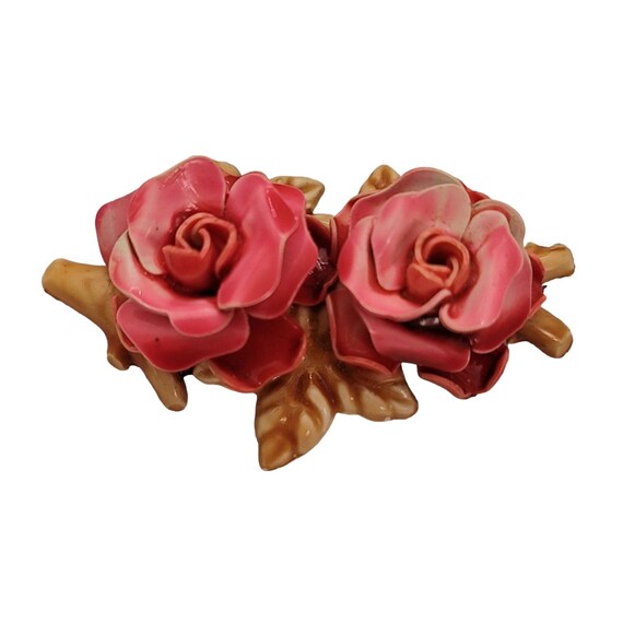 Pink Celluloid Plastic Roses Pin E291