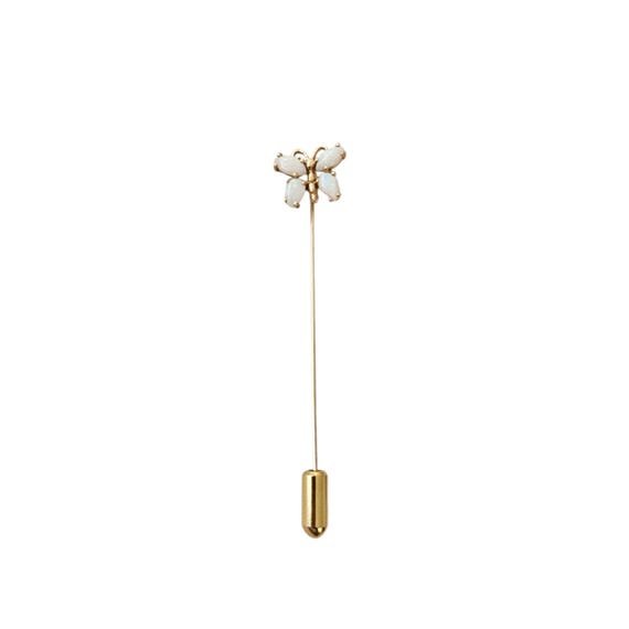 14K Yellow Gold Opal Butterfly Lapel Stick Pin