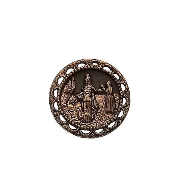 Vintage Antique Button Farewell Man, Woman Scene J918