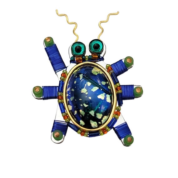 Liztech 2000 Art Glass Beaded Glass Eye Bug Brooch Pin, Signed K592