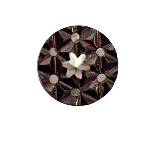 Antique Red Shell Carved Steel Cut Star Bead Button J930