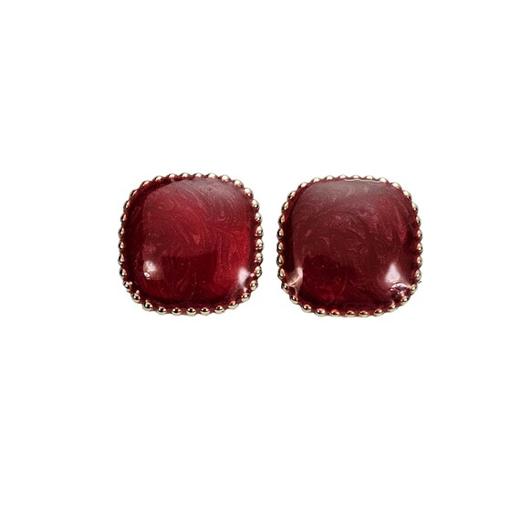 Red Pearly Sparkle Enamel Square Clip-On Earrings, L410