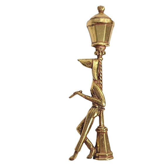 Zentall Gold-Tone Dog Standing Against Lamp Post Brooch, Signed