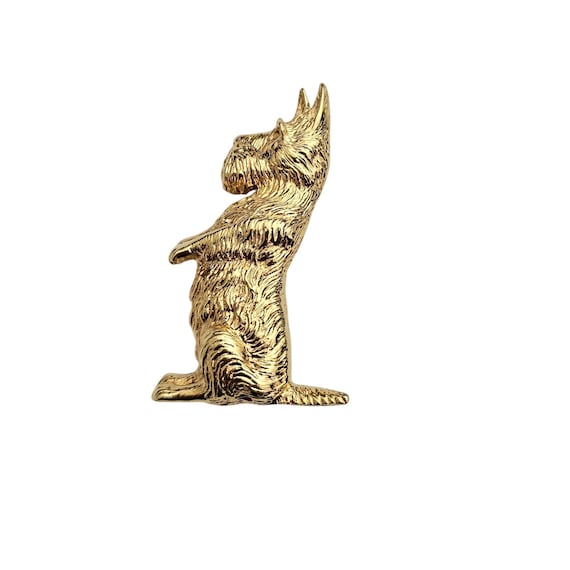 Monet Gold Tone Terrier Brooch Vintage Dog Pin Signed, J417