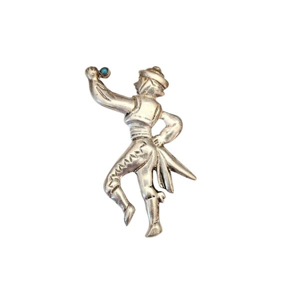Mexico Silver Turquoise Stone Mariachi Man Dancer Brooch J883