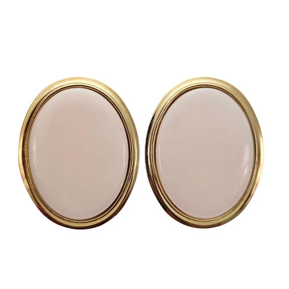 Pink Blush Lucite Oval Clip On Gold Tone Earrings J628