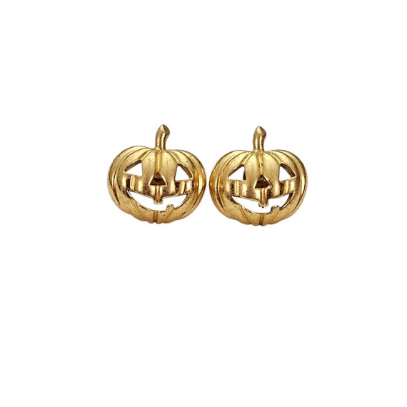 Gold Tone Pumpkin Jack O Lantern Post Earrings L389