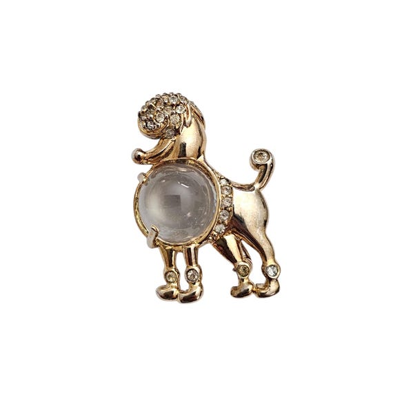 Corocraft Glass Jelly Gold Tone Poodle Brooch Signed