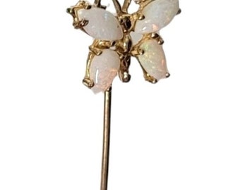 14k Yellow Gold Opal Butterfly Stick Lapel Pin