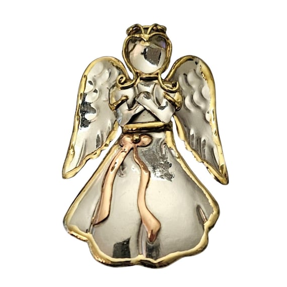 Brutalist Copper Brass Metal Angel Brooch Pendant L579
