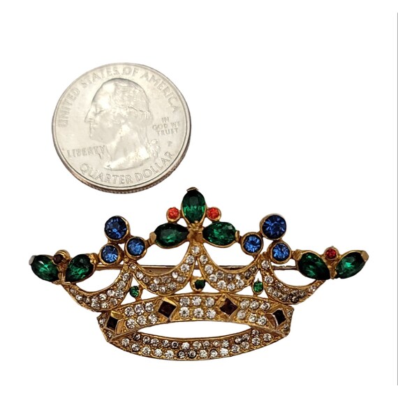 Gold Tone Blue Green Red Rhinestone Crown Vintage… - image 6