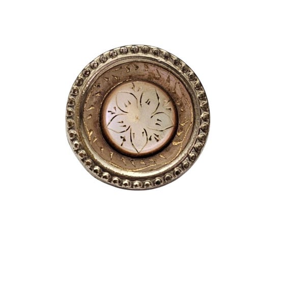 Antique Hand Carved Shell in Brass Shank Button J944