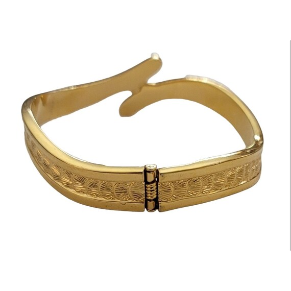 Monet Gold Tone Hinged By Pass Bangle Bracelet, S… - image 5