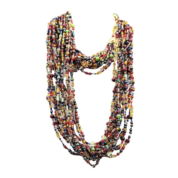 Joan Rivers Multi-Bead Strand Torsade-Style Glass Bead Necklace Signed