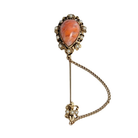 Pauline Rader Vintage Fleur De Lis Faux Pearl Gold Tone Stick Pin, Signed