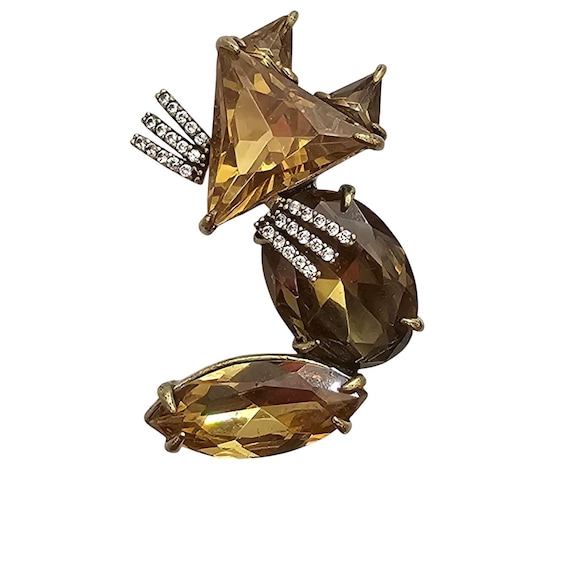 Banana Republic Fox Brooch Smoky Jonquil Rhinestone Pin Signed, J503