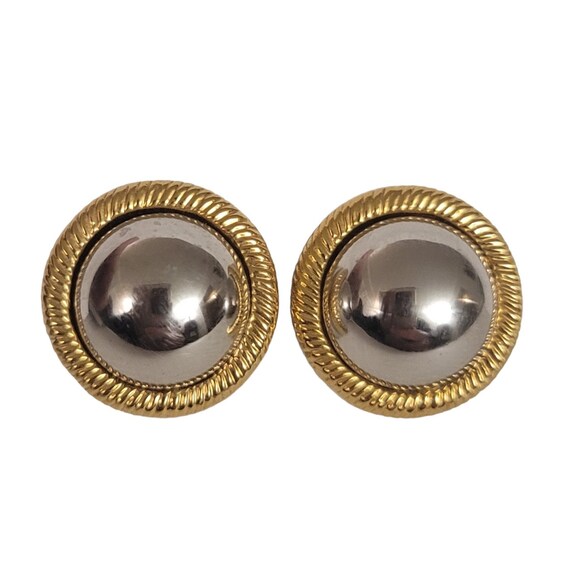 Monet Gold Tone, Silver Tone Round Chunky Domed Button Clip-On Earrings, Signed E62