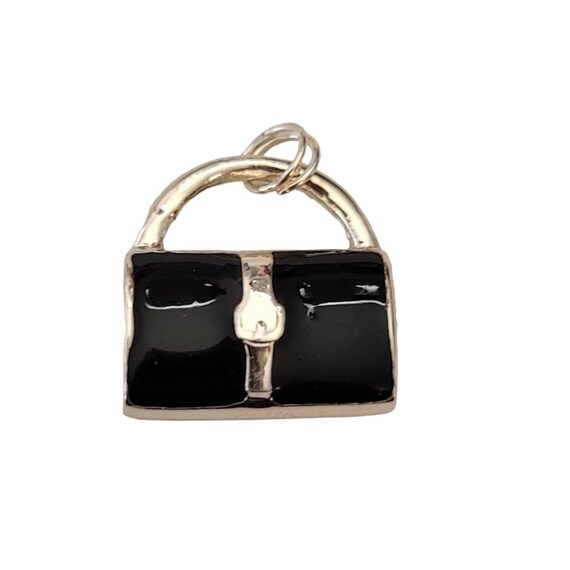 Sterling Silver Black, Argyle Enamel Purse Bag Charm Pendant E193