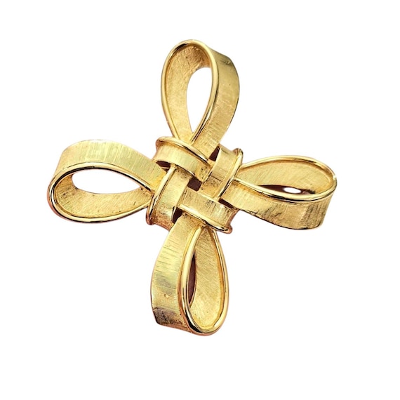 Trifari Gold Tone Maltese Cross Ribbon Brooch Signed,  J109