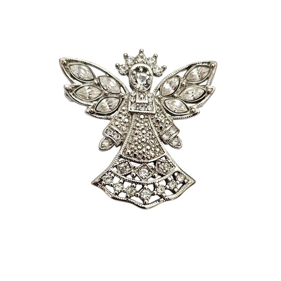 Nadri Silver Tone Clear Rhinestone Angel Brooch Signed, C580