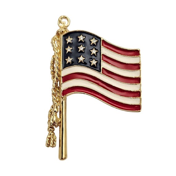 St. John Clear Rhinestone US Flag Brooch Patriotic Pin Signed, J851