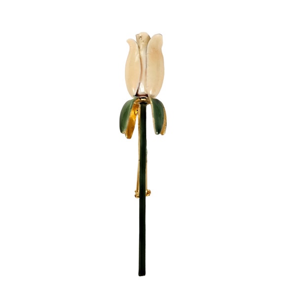 Sandor Green Pink Rose Brooch Pin, Signed L106