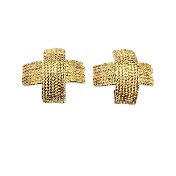 Erwin Pearl Rope Twist Cross X Clip On Earrings Signed C929