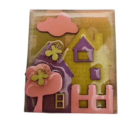 Lucinda Pink Purple House Gate Cloud Butterfly Brooch J723
