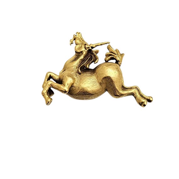 MMA Gennady Osmerkin Gold Tone Unicorn Brooch Pendant Signed