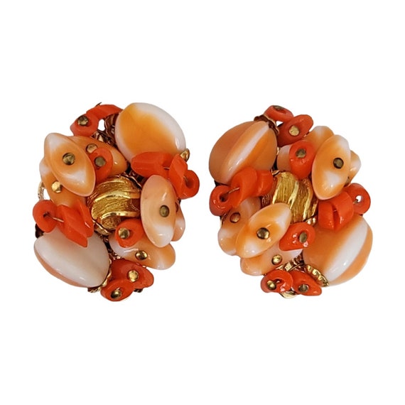 Alice Caviness Orange Glass Bead Clip-On Earrings… - image 3